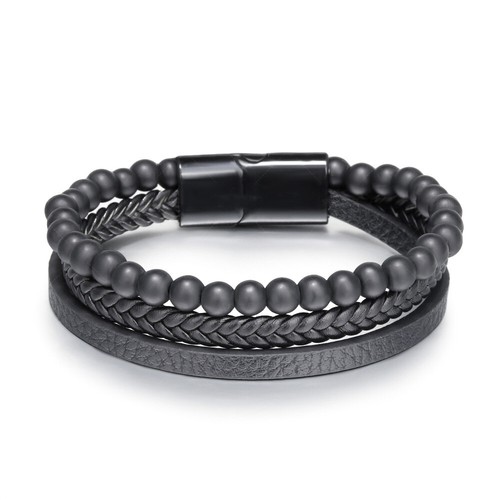 Leather Natural Stone Braided Surfer Wristband Bracelet Tiger Eyes Beaded Bangle - Picture 7 of 8