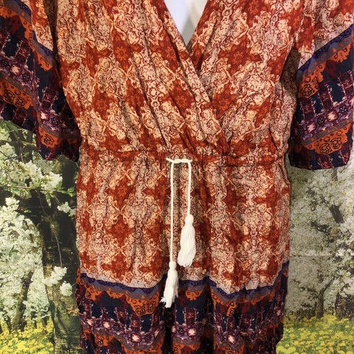 Earthbound Trading Co. Size L Romper Peasant Boho Tassels Surplice Viscose JRS - Picture 3 of 12