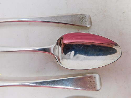 4 Matching Georgian Spoons Sterling Silver "FEE" Mono 1802 Solomon Hougham (?) - Picture 8 of 21