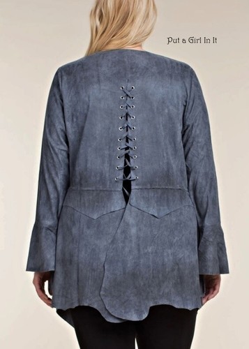VOCAL Womens PLUS SIZE BLACK BLUE STONE GRAY FAUX SUEDE CARDIGAN JACKET 1X 2X 3X - Picture 12 of 12