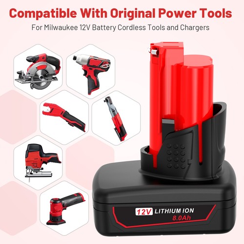 2X 8.0Ah For Milwaukee 12V for M12 Battery 48-11-2402 48-11-2412 Cordless Tool - Bild 2 von 13