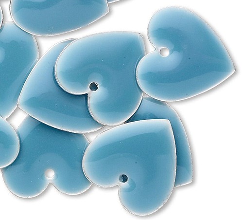 12 Silver Plated Brass & Epoxy Sky Blue 16mm Double Sided Heart Charms * - Picture 1 of 2