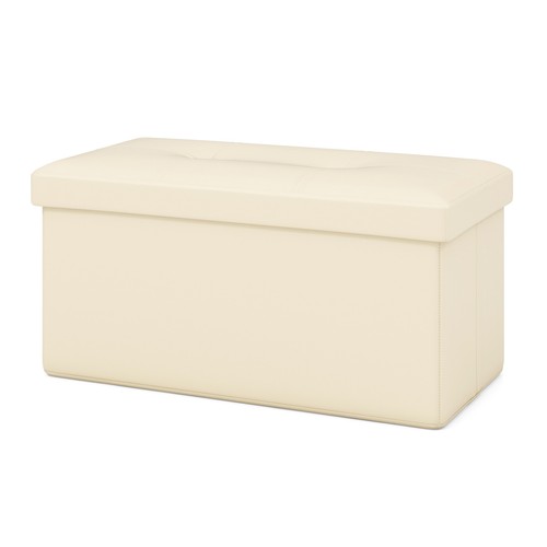 Folding Storage Ottoman Upholstered Rectangle Footstool PVC Leather 22.5 Gallon