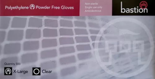 Bastion Polyethylene Disposable Gloves Clear 500pcs Latex Free & Powder Free