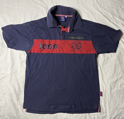 FCB Barrcelona Polo Shirt Men s Medium Blue Mes Que Un Club Shirt Sleeve