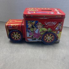 Fire Engine No 9 Vintage Tin Metal Bank. Wheels Are Tin And Turn.