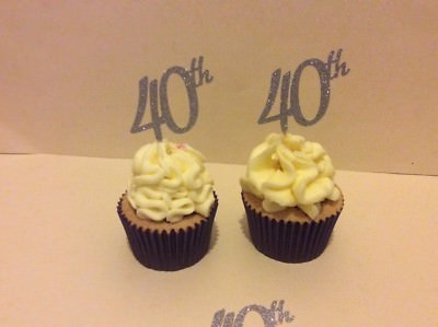 Glittery Silver Pack of 10 40th Birthday Cupcake Toppers Number 40 Glittery Silver Pack of 10 40th Birthday Cupcake Toppers Number 40