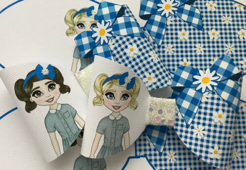 CONFEZIONE 32 PASSANTI FIOCCO TESSUTO TELA STAMPATA 3D MARGHERITA GINGHAM CREA I TUOI FIOCCHI CAPELLI - Foto 4 di 10