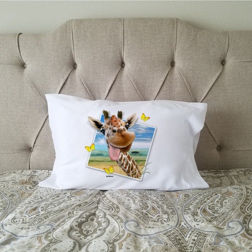 Funda de almohada de ropa de cama novedosa para selfie con imagen de jirafa - Imagen 2 de 4