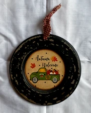 Autumn Welcome Hanging Decorative Plate Wooden Primitive Rustic Approx. 5.5"