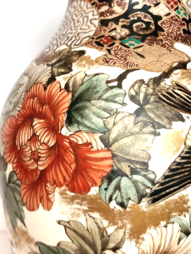 Jarrón japonés Meiji Satsuma con pájaros y flores firmado - Imagen 10 de 10