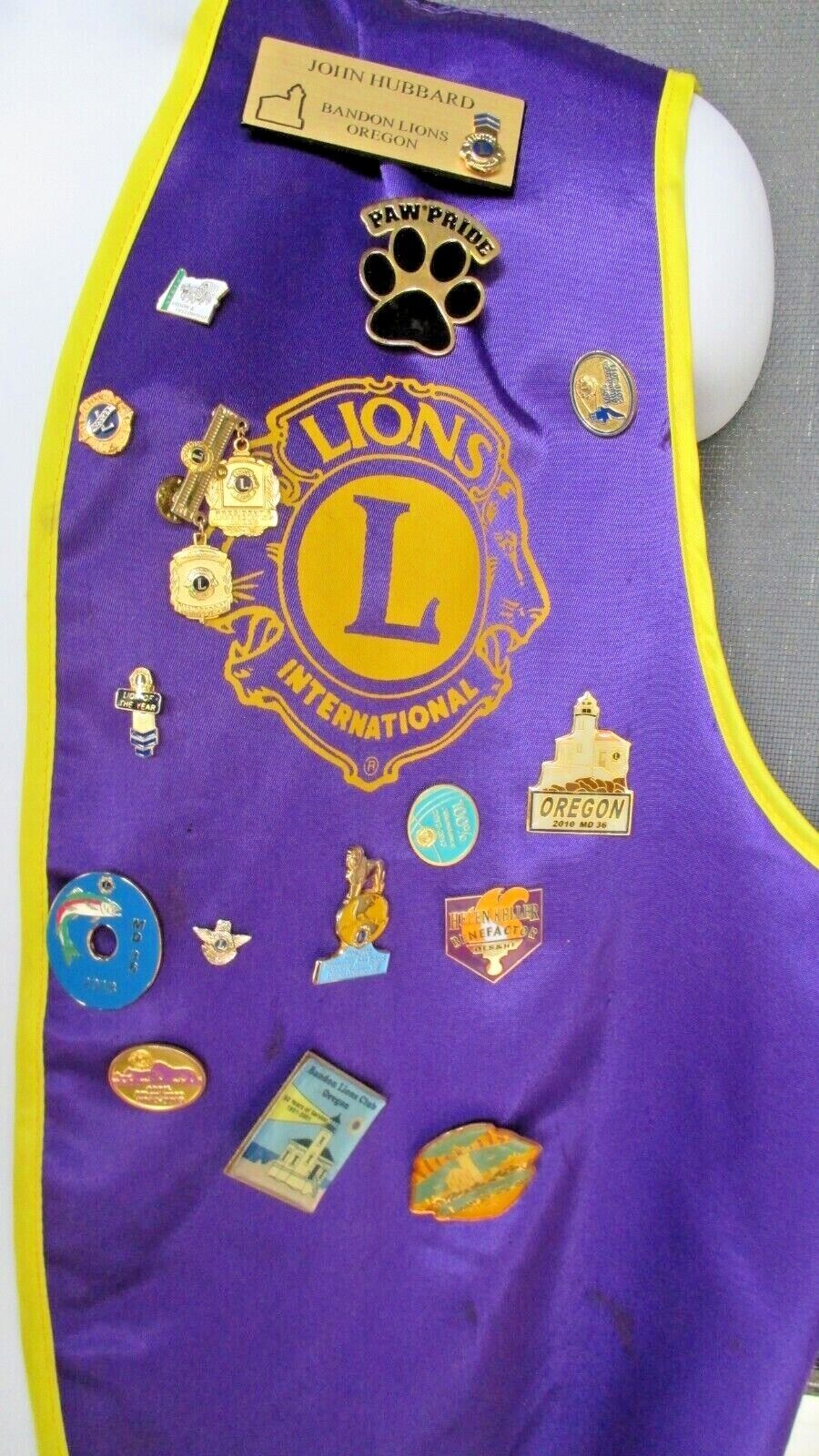 LIONS CLUB International VEST Size LG w/ Pins & Name Tag Pre-owned Vtg CLEAN