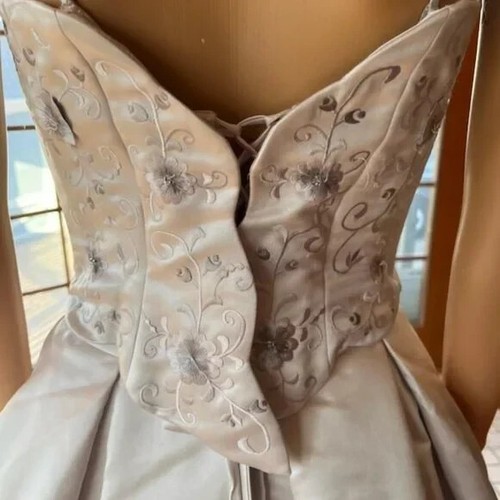 * Silver Gray 2pc Strapless 3D Flowers Corset Wedding Gown Bridal Dress Size 10 - Picture 8 of 14
