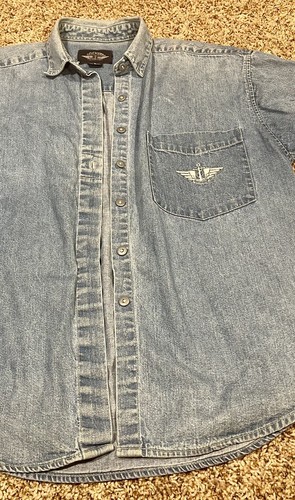 Vintage 90s Dockers Levi’s Denim Shirt Women’s Medium Embroidered Logo - Picture 17 of 20