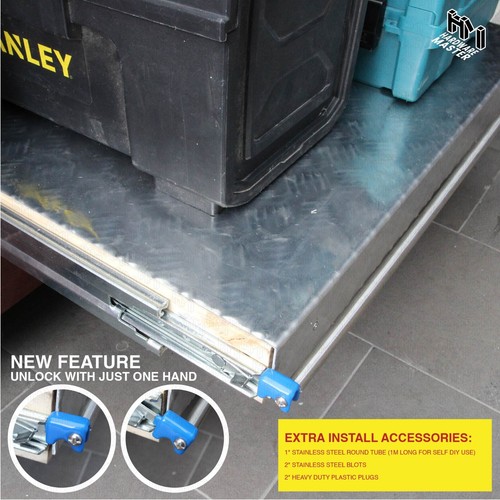 Heavy Duty 227kg Lockable Slider Drawer Slides Zinc Plated Close 1016mm 1118mm - Picture 2 of 8