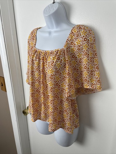 Ann Taylor Petite Damentop Größe MP kurzärmelig gelb orange weiß Polyester - Bild 2 von 12