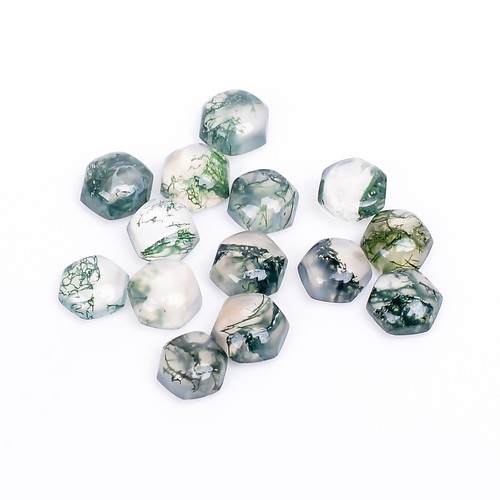 Grüner Moosachat Sechseck Cabochon kalibriert Großhandel lose Edelstein zum Basteln - Bild 2 von 13