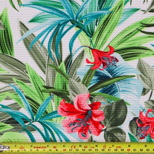 Tropical Oasis Bloom Fabric | Textured Popcorn Jersey Fabric with 2 way stretch - Picture 3 of 5