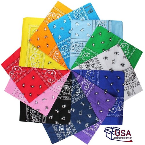 SET BESTEHEND AUS 2 Bandanas --- 100 % Baumwolle, doppelseitiges Pasley-Design Headwrap 21 x 21 Zoll - Bild 2 von 18