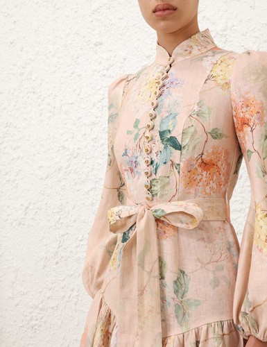 Zimmermann Illuminate Peplum Mini Dress Color Peach Hydrangea Size 1/US 6 - Picture 2 of 9