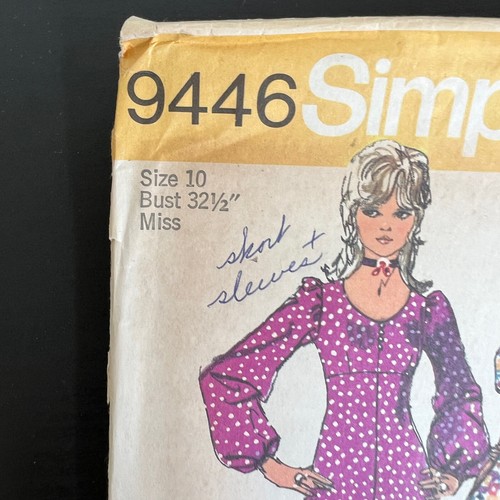 Vintage 1970s Simplicity 9446 Boho Cottagecore Dress Sewing Pattern 10 XXS UNCUT - Picture 3 of 13