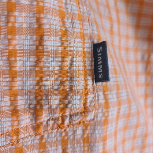 Simms Shirt Mens Large Orange Plaid Seer Sucker Nylon Outdoor Fishing EUC Button - Picture 3 of 16