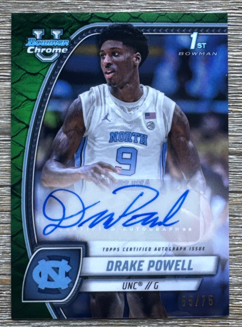 2024-25 Bowman University Chrome Drake Powell Auto Reptilian Green /75 #69
