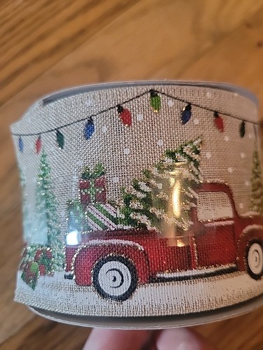 NEW Celebrate It Wired Edge Ribbon 2.5" Wide x 20 Ft 2x Holiday Truck Glitter - Picture 3 of 4