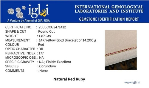 5.58Ct Round Cut Natural Red Ruby Link Tennis Bracelet 14K Solid Yellow Gold - Picture 4 of 4