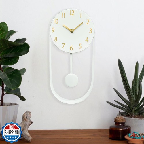 EMAX HOME White Wall Pendulum Clock Stylish Minimalist White Wall Clock 8 Inc - Picture 4 of 5