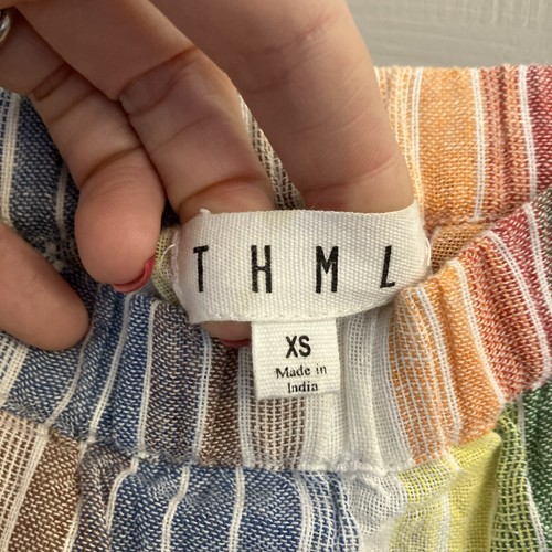 THML Regenbogen Streifen Quaste Midikleid Gr. XS 100% Baumwolle Sommer Strand Freizeit Boho - Bild 2 von 13