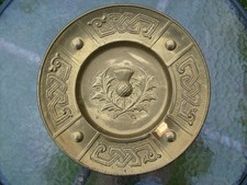 A 12" Antique Scottish Arts & Crafts Thistle Embossed Brass Wall Plaque