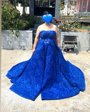 Damen Abendkleid Blau Gr. 48 lang schulterfre...