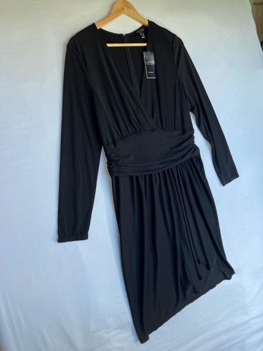 Ralph Lauren Dress Womens 12 Little Black Surplice Ruched Stretch Basic NWT $165 - Picture 18 of 19