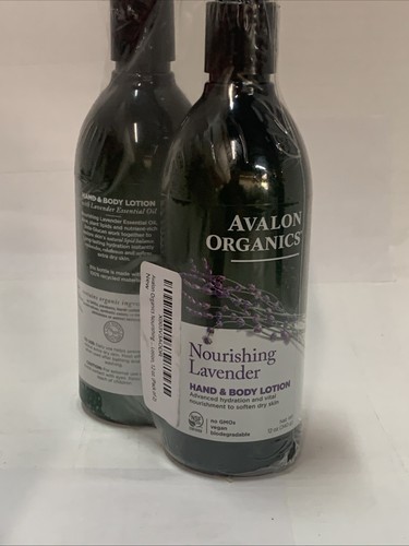 2x Avalon Organics Hand Body Lotion Moisturizing Lavender, Non-GMO & Vegan, 12oz - Picture 3 of 4