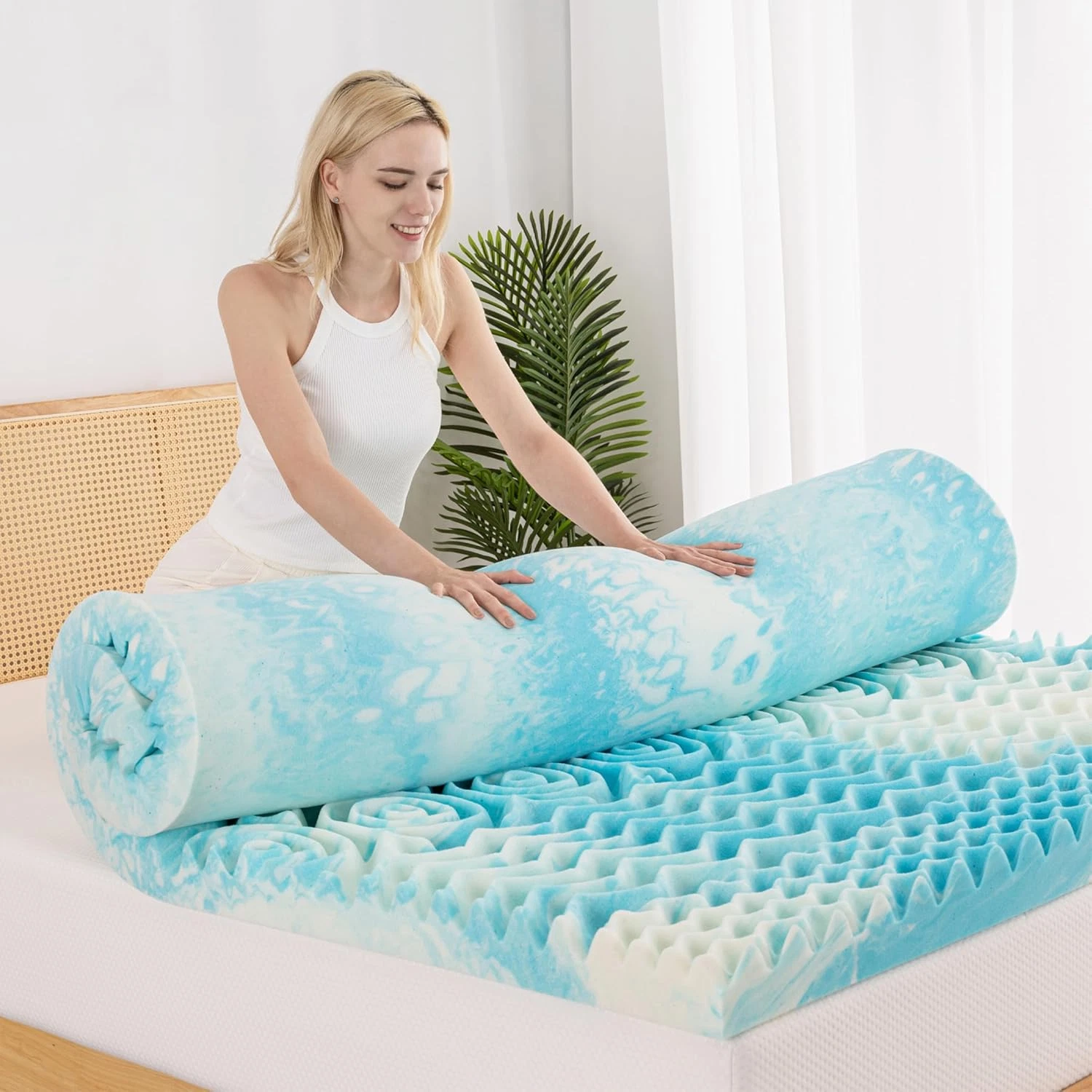 EGOHOME 5-Zone Memory Foam Mattress Topper 2 Inch King, Gel Cooling Infused Foam