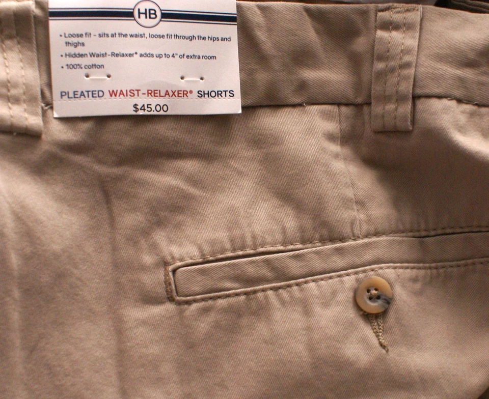 Pantalones Cortos Harbor Bay Relajante de Cintura Plisados Para Hombres 64 Grandes Altos Caqui Beige 100% Algodón Foto 3 de 3