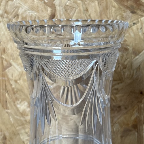 Vintage Bohemia? Crystal Vase Royal Queens Lace Cut Hobnail & Garland 6" - Picture 2 of 9