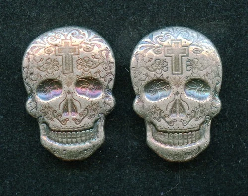 2 x 2 OZ .999 Fine Silver Sugar Skull Monarch 3D Art Bar Day of the Dead - Cross
