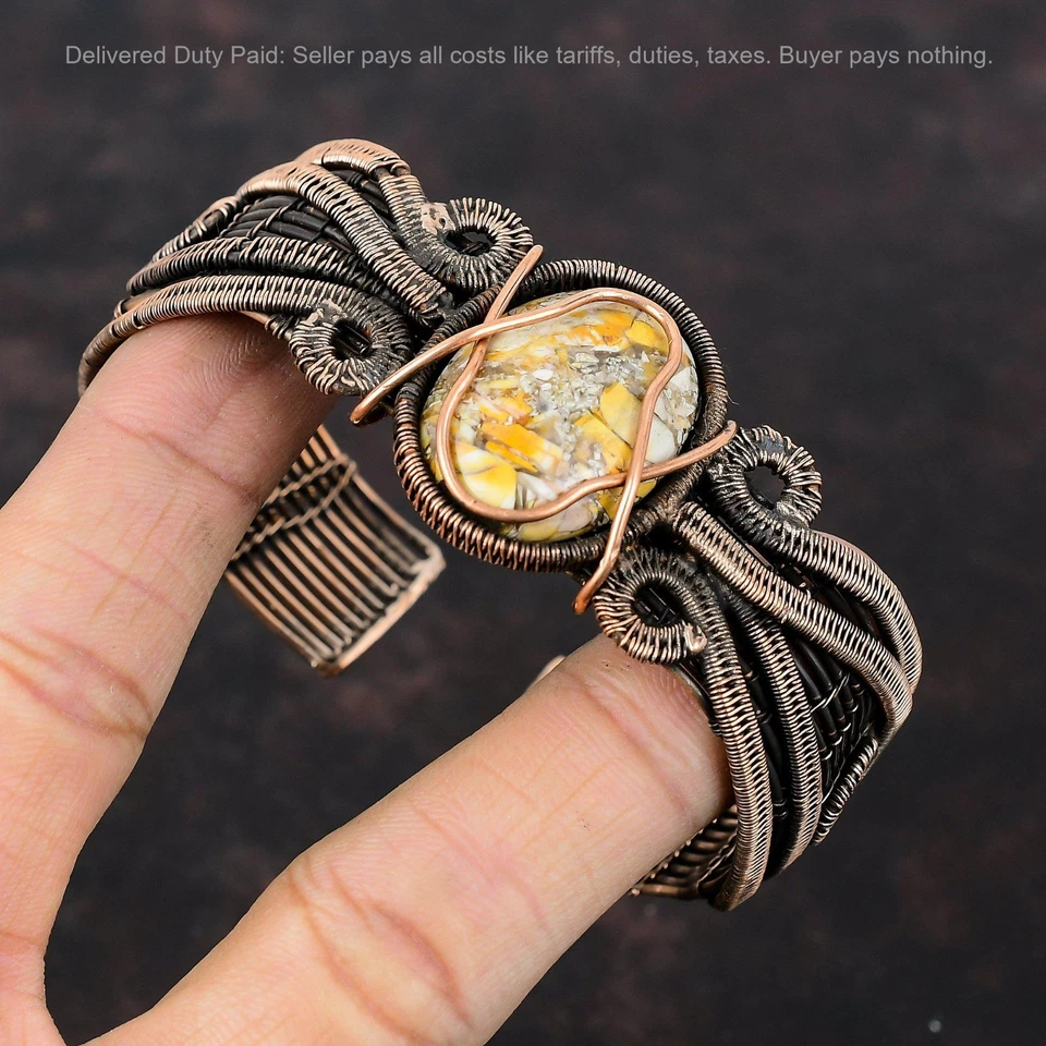 Halloween Sale Brecciated Mookaite Stone Mother Wire Wrapped Bangle Cuff Copper - Image 3 of 4