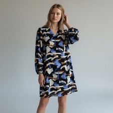 Nine West Abstract Print Shift Dress Long Sleeve Casual Chic Minimalist Small