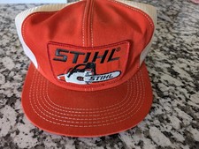 80's K-Brand Vintage Stihl Chainsaw PATCH Orange Snapback MESH Trucker Hat