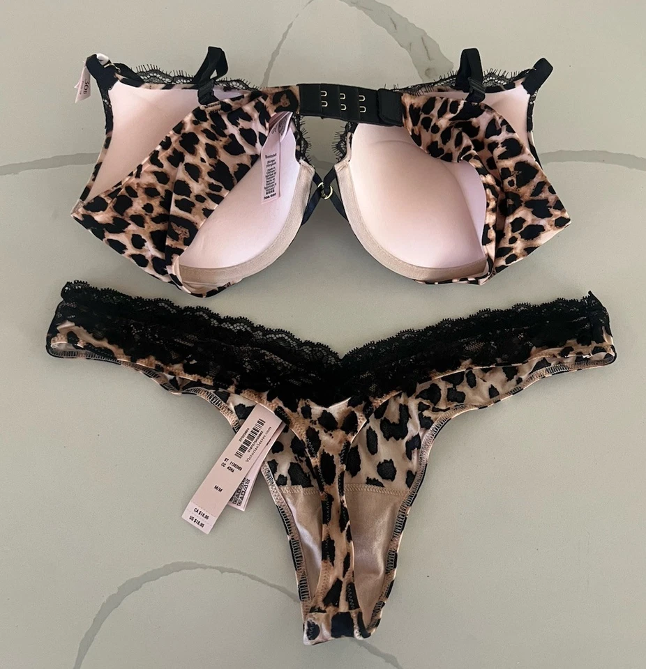Victoria’s Secret MUY SEXY Conjunto Sujetador y Panty Leopardo Negro Encaje Ribete 36B/Md Nuevo con Etiquetas Foto 3 de 3