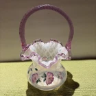 Fenton Art Glass 1995 Lynn Fenton Signature Series Hand Painted Trellis Basket