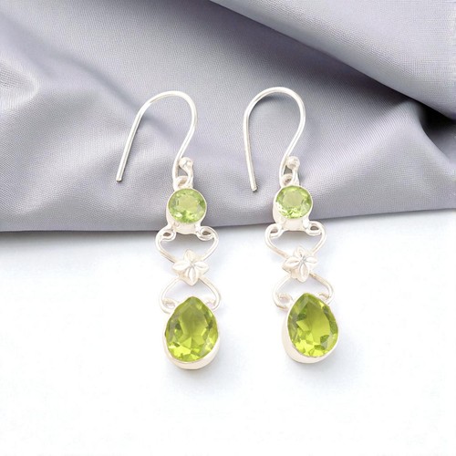 Peridot Gemstone 925 Sterling Silver Ethnic Jewelry Earrings Gift For Girlfriend - Picture 5 of 8