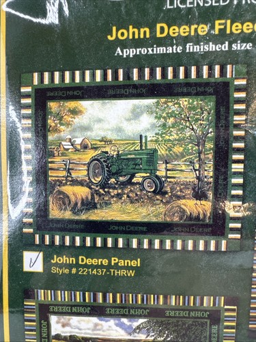 John Deere Large Fleece Throw Blanket 48" x 60" Tractor Farm Brown Green Fringe - Picture 2 of 3