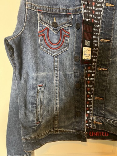 Vintage True Religion Manchester United Embroidered Trucker Jean Jacket Medium - Picture 17 of 17