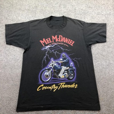 Vintage Mel McDaniel Shirt Mens Large Black Country Thunder Motorcycle Tee 90s