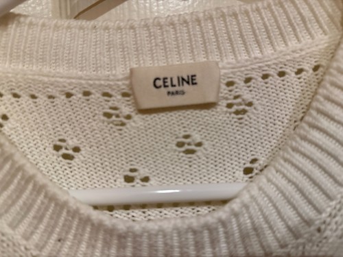 CELINE 100% COTTON LONG SLEEVE SWEATER GATHERED BOTTOM/SLEEVES MEDIUM OFF WHITE - Picture 2 of 6