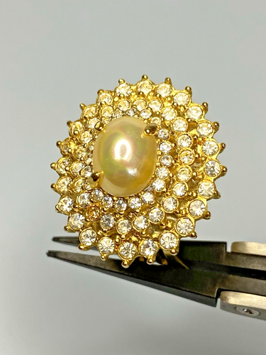 Vtg Roman Clip-On Earrings – Champagne Pearl Cluster Rhinestone Statement Bridal - Picture 3 of 15